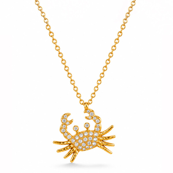 Řetízek s přívěskem Mořský krab - chirurgická ocel, Zlatá 45 cm + 5 cm (prodloužení)