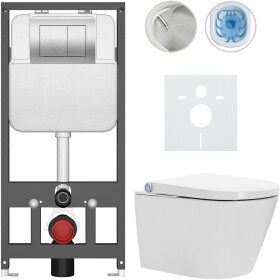 CERANO Závěsné WC s bidetem Basic/Cronus Standard - bílá lesklá - WC tlačítko Maxio/Stříbrná - závěsné - předstěnová instalace - 59,3x38,4 cm