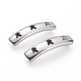 Trubičkový korálek z nerezové oceli - prohnutý - playboy - platinový - 36 x 10 x 8 mm - 1 ks