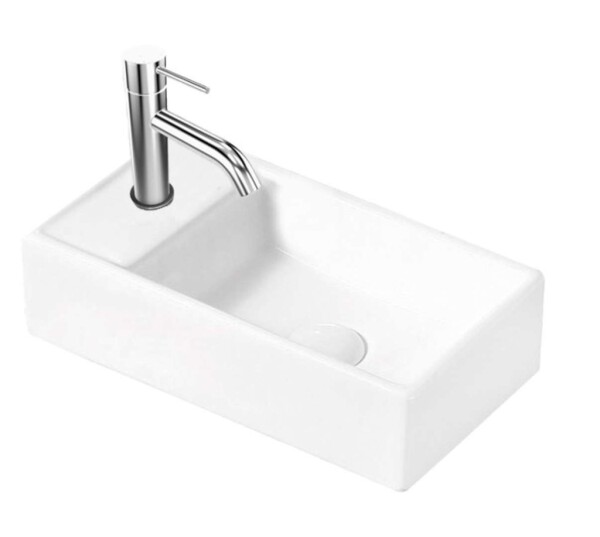 Kielle - Arkas I Umývátko 42x23 cm, bez přepadu, 1 otvor pro baterii vlevo, bílá 30611400L