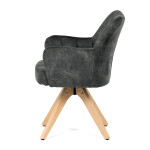 Židle jídelní, otočný mechanismus 360°, taštičkové pružiny v sedáku, tmavě zelená látka, noha masiv dub