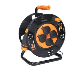 Solight prodlužovací přívod na bubnu, 4 zásuvky, venkovní, 25m gumový kabel, 3x 1,5mm2, IP44