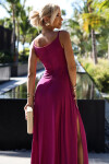299-19 CHIARA elegantní maxi dlouhé šaty bez ramínek - FUKSY S BROKEREM XXL