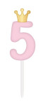 SVÍČKA růžová s korunkou ČÍSLO 5 - Albi
