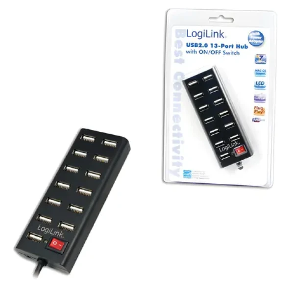 LogiLink černá / USB hub / 13x USB-A 2.0 / 480 Mb/s / napájecí adaptér (UA0126)