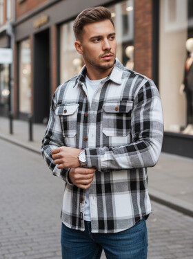 Pánská černobílá kostkovaná flanelová košile FashionStreet DX2673 M