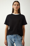 Happiness İstanbul Women's Black Crew Neck Knitted T-Shirt