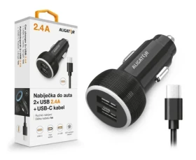 Aligator Nabíječka do auta ALIGATOR s USB-C kabelem a 2xUSB výstupem 2.4A /  černá (CHA0049)