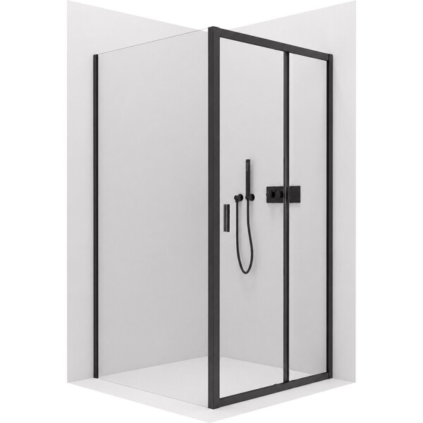 CERANO Sprchový kout Varone LINE L/P - 6 mm - černá matná, transparentní sklo - 110x80x195 cm - posuvný