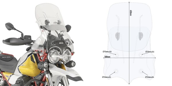 Af8203 plexi čiré Moto Guzzi V85 TT (19-23), nastavitelné v rozsahu vxš530-650x500 mm