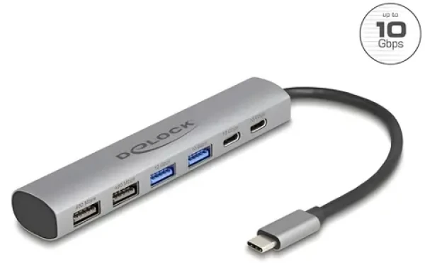 DeLock USB hub 6portový šedá / USB hub / 4× USB-A / 2× USB-C / USB 3.2 Gen 1 (64232)
