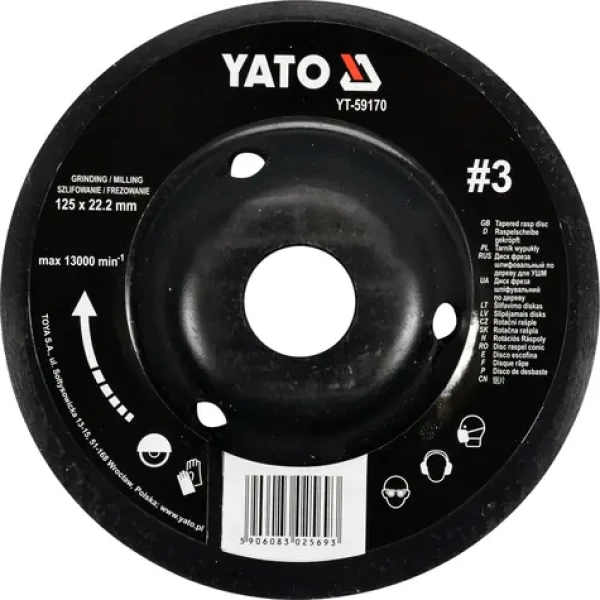 YATO Rotační rašple úhlová 125 mm jemná typ 3 / Rašple / Upínací otvor 22,2 mm / Max. 13000 min-1 (YT-59170)