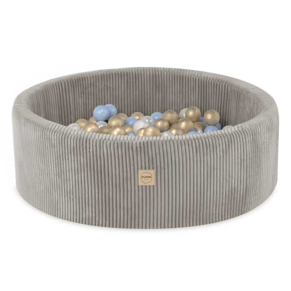 PLUSH NEST PLUSH NEST Suchý bazén kulatý z prémiového manšestru béžový Ø 90 × 30 cm s 200 míčky