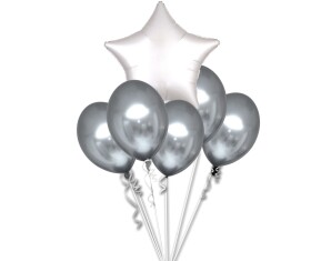 Balónky chromové stříbrné a bílá hvězda set balonky.cz Balónky chromové stříbrné a bílá hvězda set balonky.cz