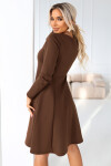 574-2 IVANA pohodlné trapézové šaty s výstřihem a dlouhými rukávy - čokoládové XL