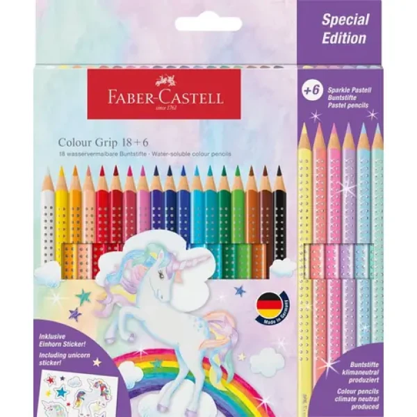 FABER-CASTELL Colour Grip Unicorn - Pastelky - papírová krabička 18+6 ks (201543)