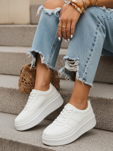 Dámské kožené tenisky ZY1376 bílé - Fashionstreet 40