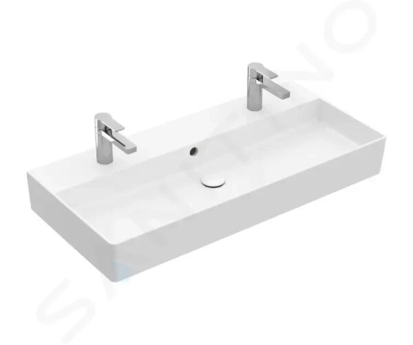 VILLEROY & BOCH - Memento 2.0 Dvojumyvadlo nábytkové 1000x470 mm, s přepadem, 2 otvory pro baterii, CeramicPlus, alpská bílá 4A221LR1