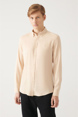 Avva Mink Buttoned Collar Comfort Fit Tencel Shirt