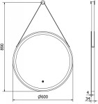 MEXEN - Reni zrcadlo s osvětlením, 60 cm, LED 6000K, černý rám 9812-060-060-611-70