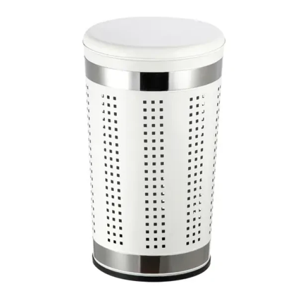 MSV koš na prádlo s polstrovaným víkem bílý / ocel / 46 L (3700703901136)