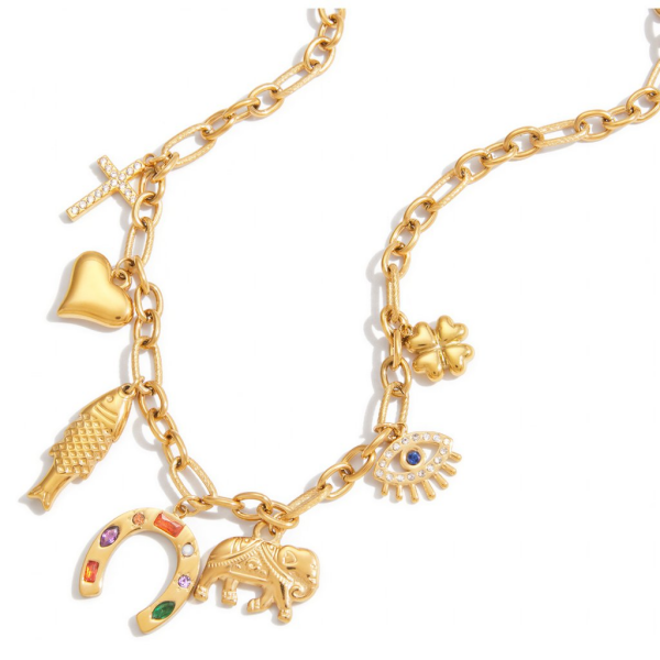ELENYS Lucky Symbols – pozlacený náhrdelník 18K žluté zlato Délka: 42+5 cm / max. 47 cm