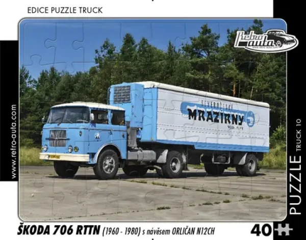 RETRO-AUTA Puzzle TRUCK č.10 Škoda 706 RTTN s návěsem Orličan N12CH (1960–1980)