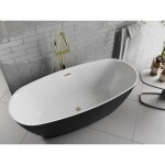 MEXEN/S - Luvo Slim volně stojící vana 170 x 75, bílá/černá, sifon a přepad zlatá 52801707575-50