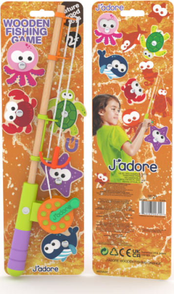 Dřevěná hra rybaření - oranžová karta - J'ADORE