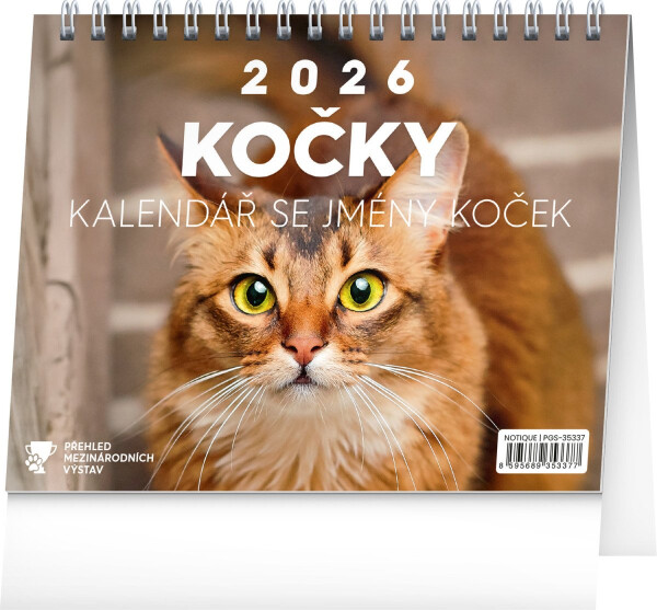 Kalendář 2026 stolní: Kočky - se jmény koček, 16,5 x 13 cm