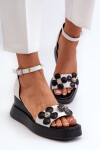 Dámské sandály na platformě a klínové podpatky s květinami Bílé Foviana 40