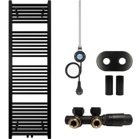 CERANO Koupelnový radiátorový set Lincoln - kombinované výtápění, wifi tyč - středové připojení 50 mm - 300W - černá matná - 1600x500 mm