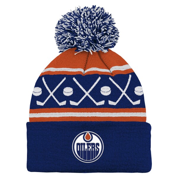 Outerstuff Dětská batolecí zimní čepice Edmonton Oilers NHL Face-Off Cuff Pom