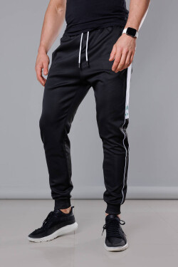 Černé pánské teplákové kalhoty lampasy (8K161) černá