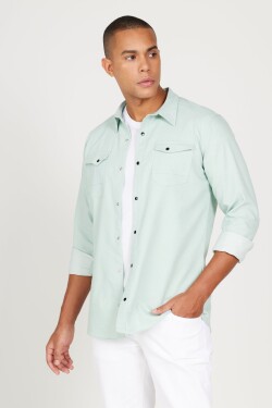 AC&Co Altınyıldız Classics Men's Aqua Green Slim Fit Slim Fit Classic Collar Cotton Shirt