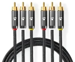 Nedis Kompozitní video kabel antracit / Video kabel / 3x RCA - 3x RCA / pozlacené konektory / 480p / 2 m (CVTB24300GY20)