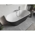 MEXEN/S - Oris volně stojící vana nástěnná reliéf 150 x 75, bílá/šedá, sifon a přepad chrom 52871507562-01