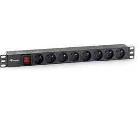 Equip 19" černá / Zásuvková lišta / 1U / 8x zásuvka / spínač / 16 A (333285)