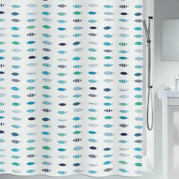 Spirella SANTARINA sprchový závěs motiv rybiček 180 x 200 cm bílý / polyester
