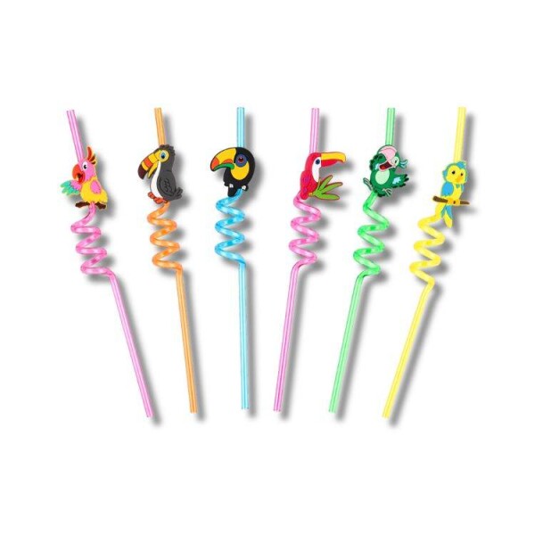 Dortisimo Plastová barevná brčka spirálová s ptáky (4 ks)