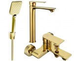 MEXEN - Royo R62 Set umyvadlové a vanové baterie s příslušenstvím, zlatá 72213R62-50