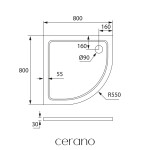 CERANO - Sprchová vanička čtvrtkruhová Piato - litý mramor - bílá lesklá - 80x80x3 CER-476987