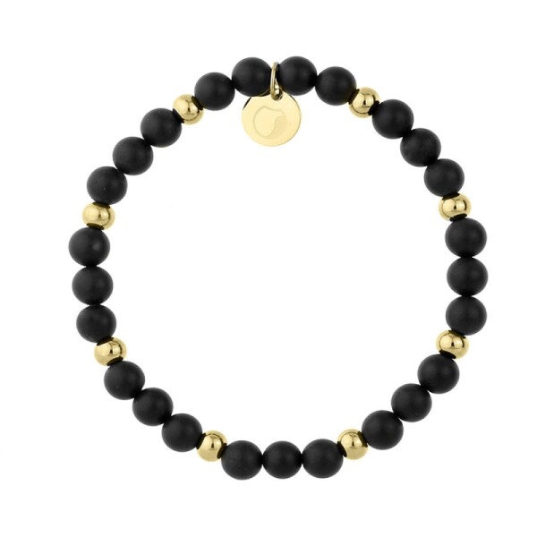 Korálkový náramek Cecilia Gold - černý onyx, chirurgická ocel, Černá 17 cm