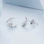 Stříbrné náušnice s perlou Moon & Pearl, stříbro 925/1000, Bílá