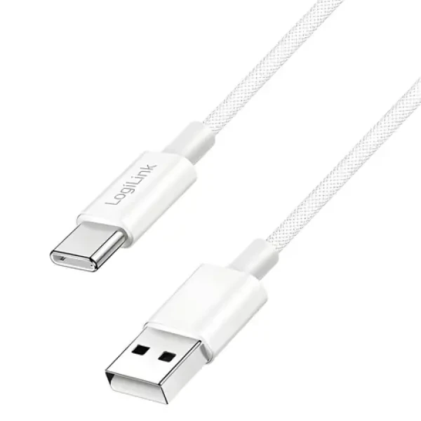 LogiLink USB-A - USB-C bílá / Nylonový kabel / USB 2.0 / 60 W / 1,5 m (CU0322)