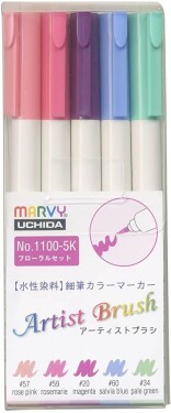 Marvy Umělecké fixy se štětcovým hrotem Artist Brush sada 5ks FLORAL