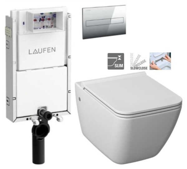 LAUFEN Podomít. systém LIS TW1 SET s chromovým tlačítkem + WC JIKA PURE + SEDÁTKO SLOWCLOSE H8946630000001CR PU2