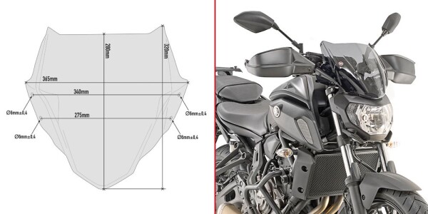 A2140 plexi kouřové Yamaha MT-07 700 (18-20), vxš280x365 mm, včetně montážní sady