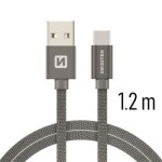 Swissten 71521202 USB 2.0 typ A na C, USB 2.0, zástrčka A - zástrčka C, opletený, 1,2m, šedý