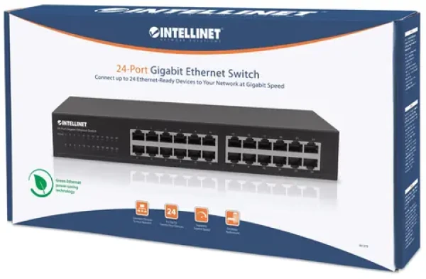 Intellinet 24portový Gigabit switch černá / Switch / 24× RJ-45 10/100/1000 / Rack 19" / Desktop / Kov / 48 Gbit/s (561273)
